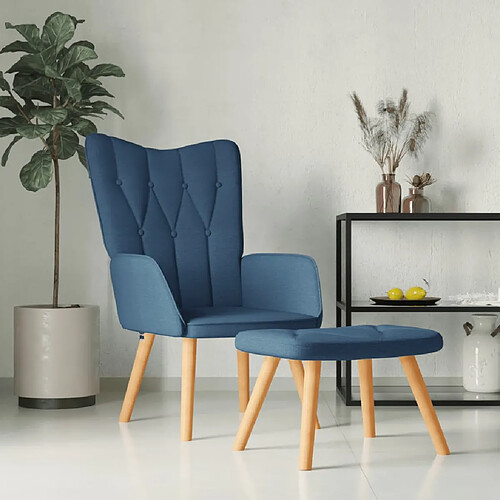 vidaXL Chaise de relaxation avec tabouret Bleu Tissu