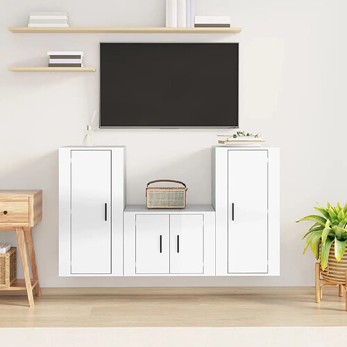 Maison Chic Ensemble de meubles TV 3 pcs pour salon - Blanc brillant Bois d'ingénierie -MN63438