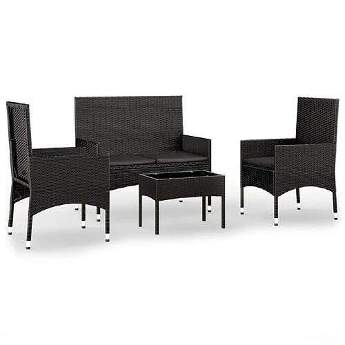 Maison Chic Salon de jardin 4 pcs + coussins - Mobilier/Meubles de jardin - Table et chaises d'extérieur Noir Résine tressée -MN47361