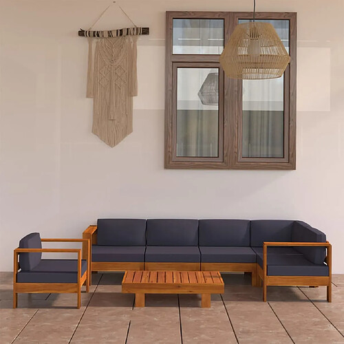 vidaXL Salon de jardin 7 pcs avec coussins gris foncé Bois d'acacia