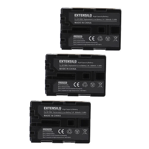 Vhbw EXTENSILO 3x Batteries compatible avec Sony DCR-PC9, DCR-PC9E, DCR-TRV10, DCR-TRV11 appareil photo, reflex numérique (1600mAh, 7,4V, Li-ion)