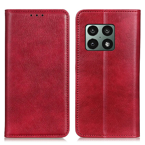 Etui en PU texture litchi, magnétique, auto-absorbé avec support, rouge pour votre OnePlus 10 Pro 5G