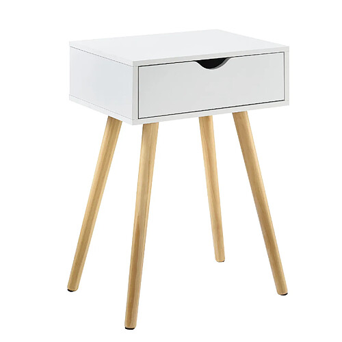 Helloshop26 Table de nuit chevet avec tiroir commode meuble de rangement pieds de table en pin 60 cm blanc 03_0003141