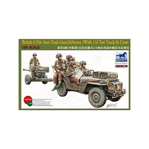 Bronco Models Maquette Canon British 6 Pdr Anti-tank Gun (airborne) With 1/4 Ton Truck & Crew