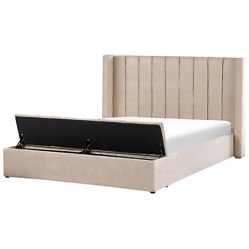 Beliani Lit double en velours beige avec banc coffre 180 x 200 cm NOYERS