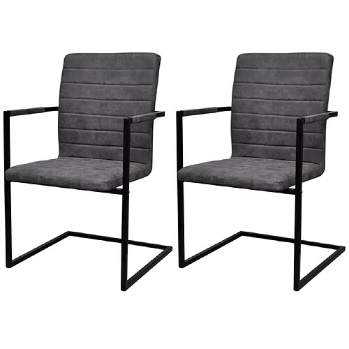 vidaXL Chaises à manger cantilever lot de 2 gris similicuir