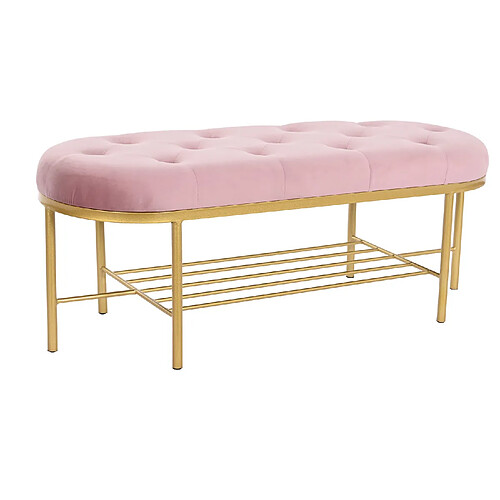 Pegane Banquette rectangulaire en polyester rose et métal doré - longueur 100 x Profondeur 35 x hauteur 40 cm