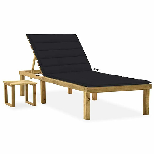 Maison Chic Chaise longue de jardin, Transat avec table et coussin Pin imprégné