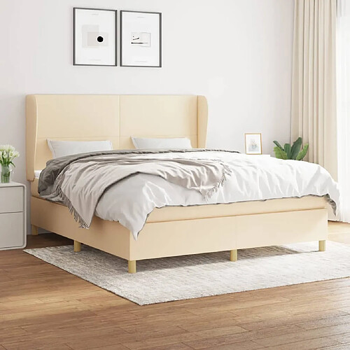 vidaXL Sommier à lattes de lit avec matelas Crème 180x200 cm Tissu