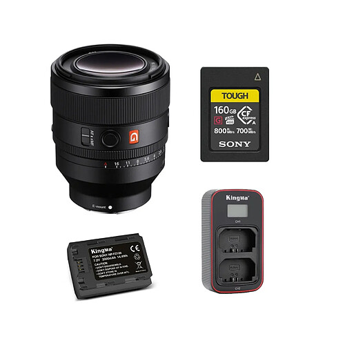 Sony FE 50mm f1.2 GM (SEL50F12GM) +Sony 160GB CFexpress Type A TOUGH Memory Card+ Kingma 2000mAh Battery (Sony NP-FZ100) + Kingma Sony NP-FZ100 LCD Dual USB charger