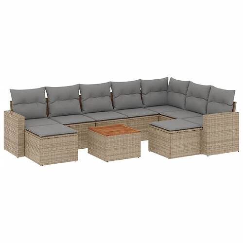 Maison Chic Salon de jardin avec coussins 10 pcs | Ensemble de Table et chaises | Mobilier d'Extérieur beige résine tressée -GKD83247