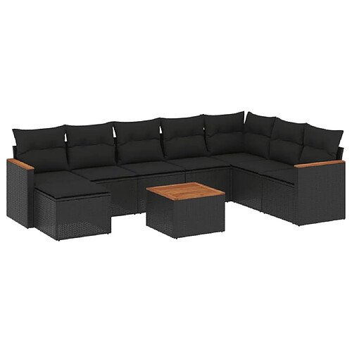 Maison Chic Salon de jardin 9 pcs avec coussins | Ensemble de Table et chaises | Mobilier d'Extérieur noir résine tressée -GKD49861