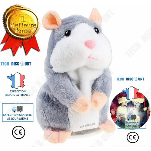 Tech Discount TD® Parler Hamster Plush Toy drôle Peluche Répète ce Que tu Dis Jouet électronique Parlant Cadeau de Bébé Enfants adorable (Gris cla