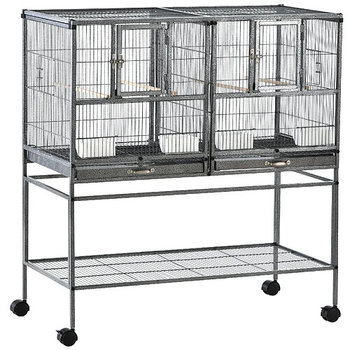 Pawhut Cage à oiseaux avec séparation mangeoire et perchoir 95L x 45l x 102H cm Noir et Gris