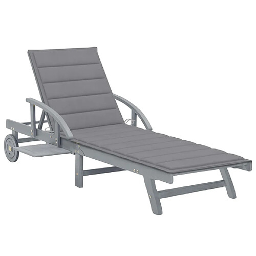 Helloshop26 Transat chaise longue bain de soleil lit de jardin terrasse meuble d'extérieur avec coussin bois d'acacia solide 02_0012406