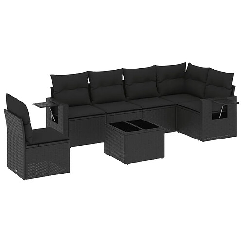 Maison Chic Ensemble Tables et chaises d'extérieur 7pcs avec coussins,Salon de jardin noir résine tressée -GKD435779