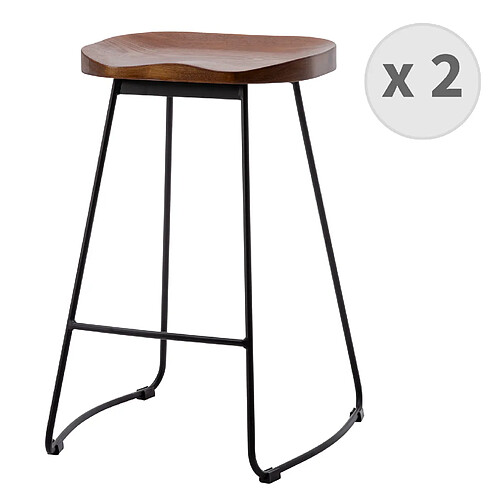 Moloo NAT - Tabouret de bar industriel anthracite mat/noyer pieds métal mat(x2)