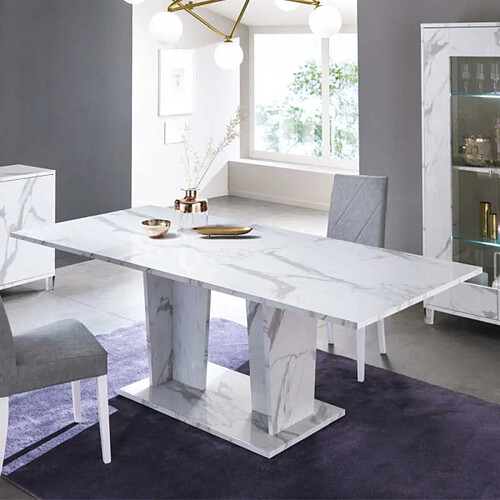 Dansmamaison Table de repas 180/225 cm marbre blanc brillant - CARRARE