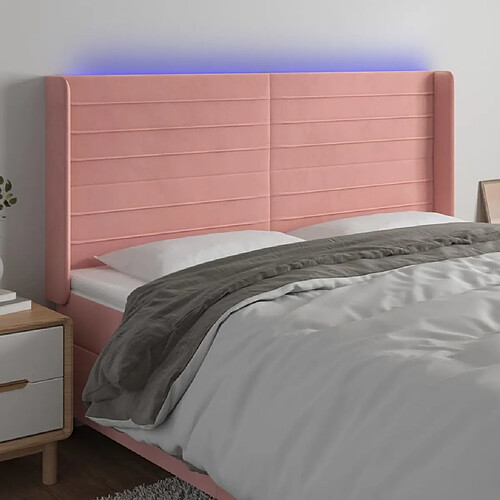 Maison Chic Tête de lit scandinave à LED,meuble de chambre Rose 203x16x118/128 cm Velours -MN98890