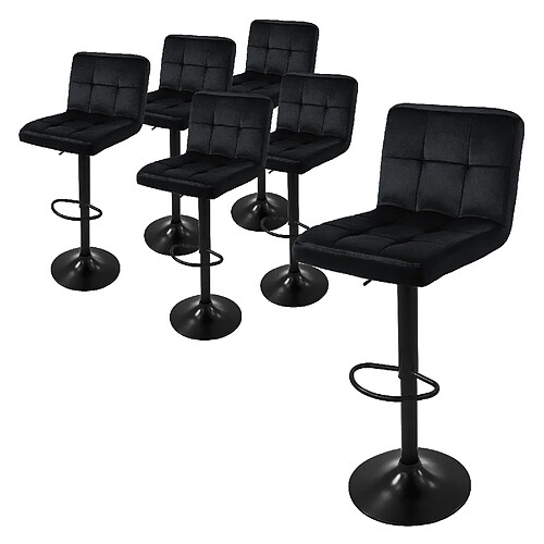 ML-Design Lot de 6 tabourets de bar rembourrées en velours noir chaise réglable en hauteur