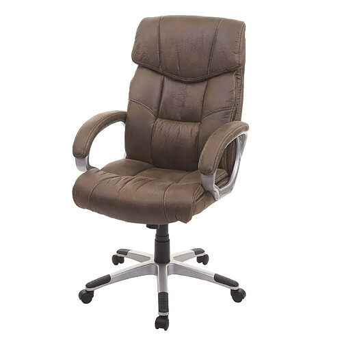 Decoshop26 Fauteuil chaise de bureau sur roulettes avec accoudoirs pivotant tissu aspect daim gris foncé 04_0001807