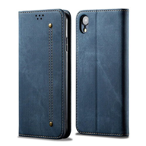 Wewoo Housse Coque Pour iPhone XR Denim Texture Etui en cuir à rabat horizontal de style décontracté avec supportlogements cartes et porte-monnaie bleu