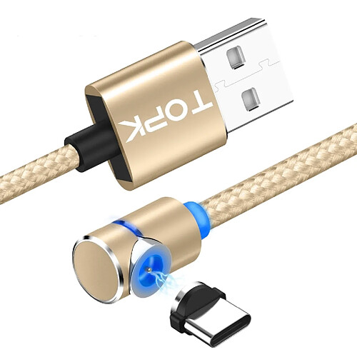 Wewoo Câble de charge magnétique coude à 90 degrés USB avec USB à USB-C / type Cmax. 1 Aavec indicateur LED Or