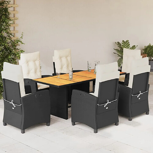 vidaXL Ensemble à manger de jardin coussins 7pcs Noir Résine tressée