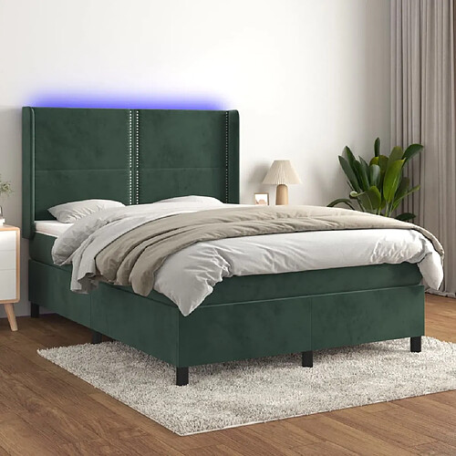 vidaXL Sommier à lattes de lit matelas et LED Vert foncé 140x200 cm