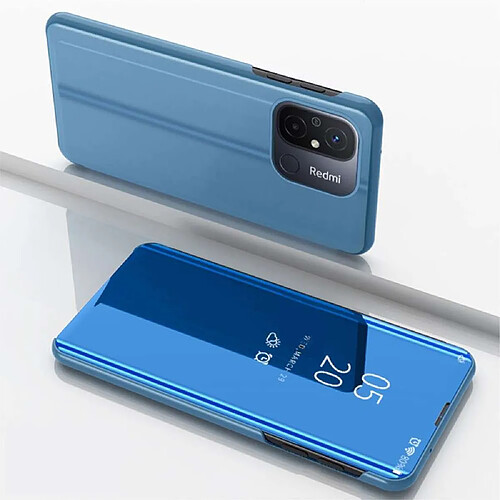 Htdmobiles Housse pour Xiaomi Redmi 12C / Redmi 11A / Poco C55 - etui portefeuille miroir clear view + verre trempe - BLEU