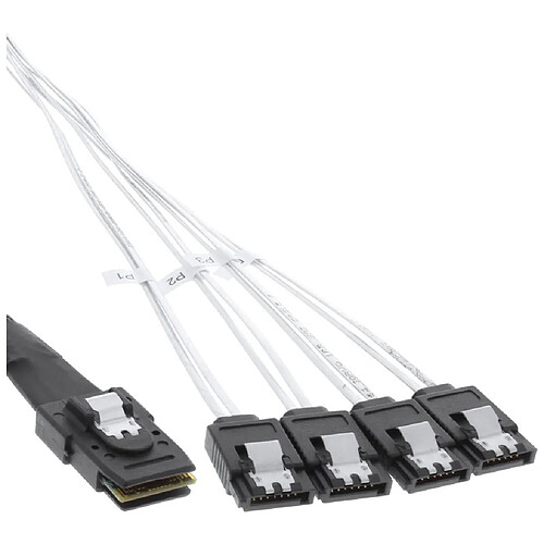 InLine Câble de raccordement SAS, Mini SAS SFF8087 à 4x SATA, Crossover, 75cm