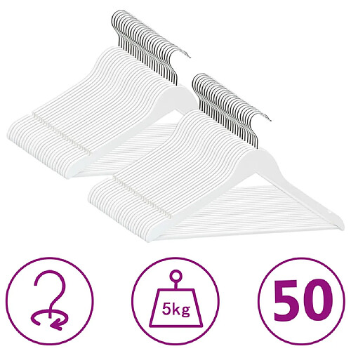 vidaXL Cintres antidérapants 50 pcs Blanc Bois dur