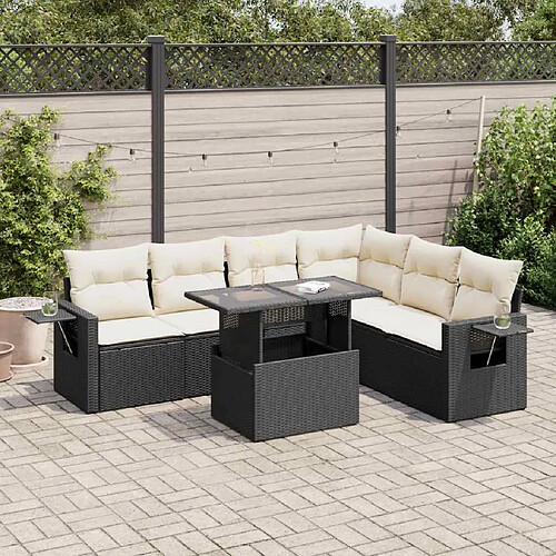 vidaXL Salon de jardin 7 pcs avec coussins noir résine tressée