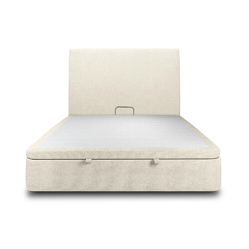 Sommeil de plomb Lit coffre 200x200cm avec tête de lit tapissier Tissu Beige clair - Hauteur totale : 39cm