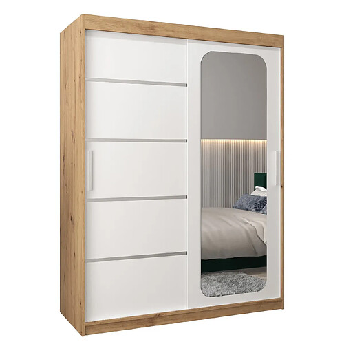 Abiks Meble Armoire PROMO V2 À Portes Coulissantes 200/150/62 2 Portes (Artisan/Blanc)