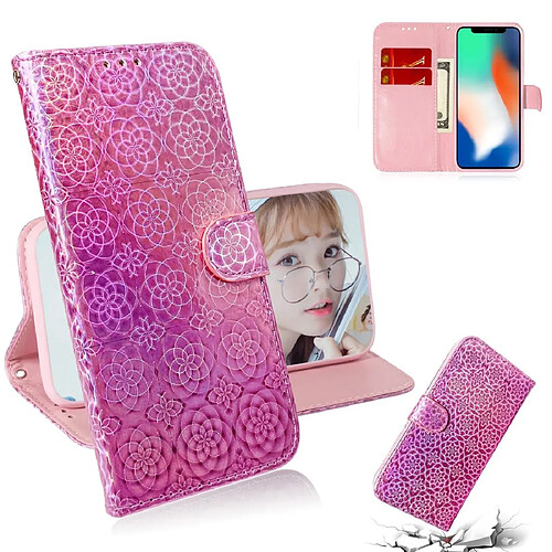 Wewoo Housse Coque Pour iPhone X / XS solide couleur boucle magnétique coloré horizontale étui en cuir PU avec titulaire et fentes cartes et portefeuille et lanière rose