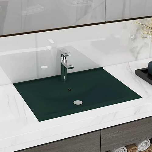 vidaXL Lavabo avec trou de robinet Vert foncé mat 60x46 cm Céramique