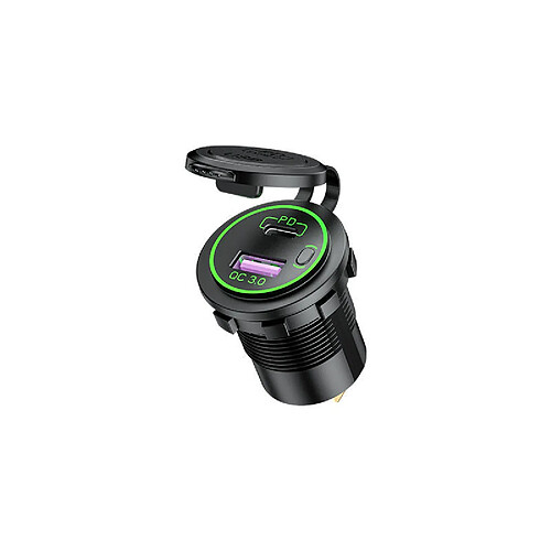 Chrono Chargeur Voiture Accessoire Voiture prise type C USB prise de chargeur de voiture rapide étanche avec interrupteur pour voiture (Vert)