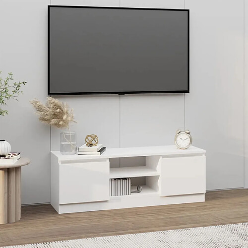 Maison Chic Meuble TV scandinave - Banc TV pour salon avec porte Blanc 102x30x36 cm -MN66055