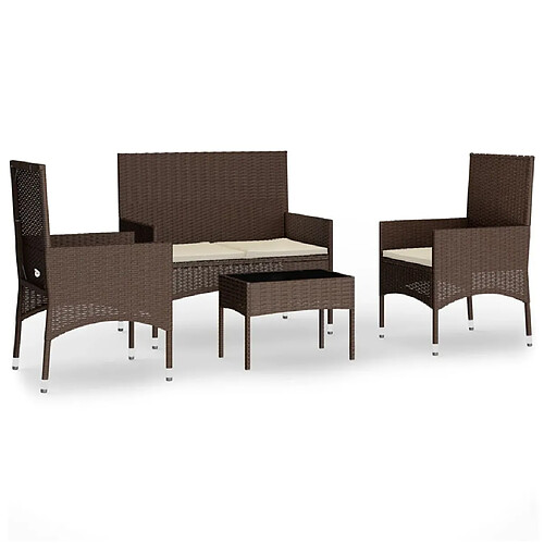 Maison Chic Salon de jardin 4 pcs + coussins - Mobilier/Meubles de jardin - Table et chaises d'extérieur Marron Résine tressée -MN39324