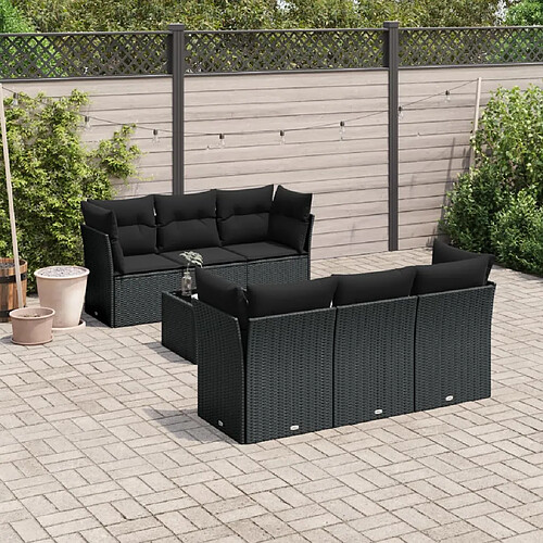 vidaXL Salon de jardin 7 pcs avec coussins noir résine tressée