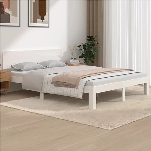 Maison Chic Lit adulte - Lit simple Cadre de lit,Structure du lit Contemporain Blanc Bois de pin massif 140x190 cm -MN45460