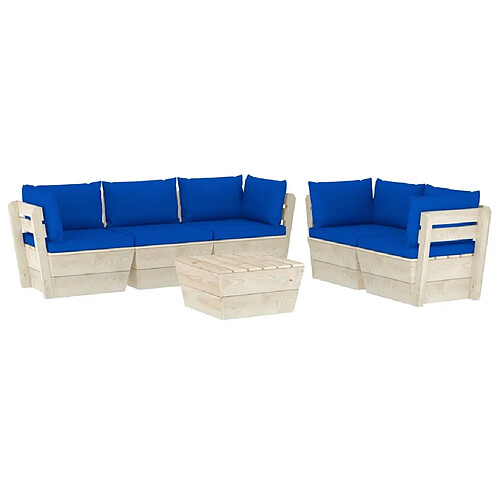 Maison Chic Salon de jardin palette 6 pcs avec coussins - Table et chaises d'extérieur - Mobilier/Meubles de jardin Moderne épicéa imprégné -MN92804