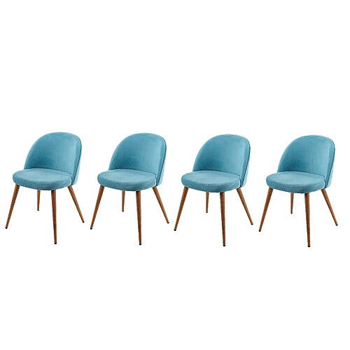 Decoshop26 Lot de 4 chaises de salle à manger tissu velours bleu en bois style rétro CDS04519