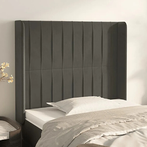 Maison Chic Tête de lit scandinave avec oreilles,meuble de chambre Gris foncé 93x16x118/128 cm Velours -MN70554