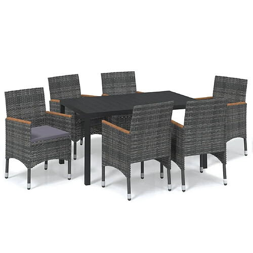 Maison Chic Ensemble à manger d'extérieur 7 pcs avec coussins,Salon de jardin,Mobilier de jardin Résine tressée Gris -GKD525576