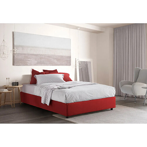 Autrement Talamo Italia Silvia Lit français avec conteneur, Made in Italy, en tissu amovible, 140x190 cm, avec ouverture frontale, Rouge, avec matelas inclus.