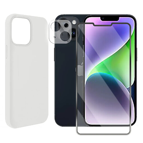 Protection intégrale Verre Trempé pour iPhone 14 Plus + Verre Trempé Caméra Arrière + Coque souple silicone Blanc -Visiodirect-