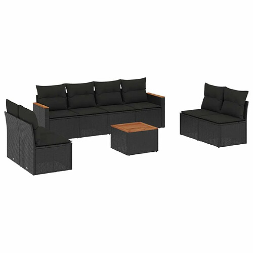 Maison Chic Salon de jardin 9 pcs avec coussins | Ensemble de Table et chaises | Mobilier d'Extérieur noir résine tressée -GKD99112