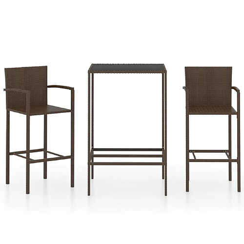 Maison Chic Table de bar et chaises d'extérieur 3 pcs,Ensemble de bar de jardin pour relax Résine tressée Marron -GKD318701